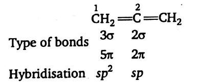Hybridization of 1 and 2 carbon atom in overset1C H2= overset2C=CH2 are: