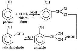 The reaction of phenol with alkaline chloroform gives salicylaldehyde ...