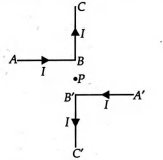 Current through ABC and A'B'C' is I What is the magnetio field at P ? B ...