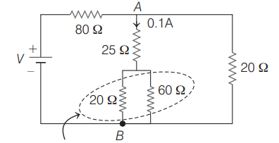 A current of 0.1 A flows through a 25 Ω resistor represented by the ...