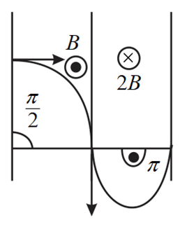 The figure shows two regions of uniform magnetic fields of strengths B ...