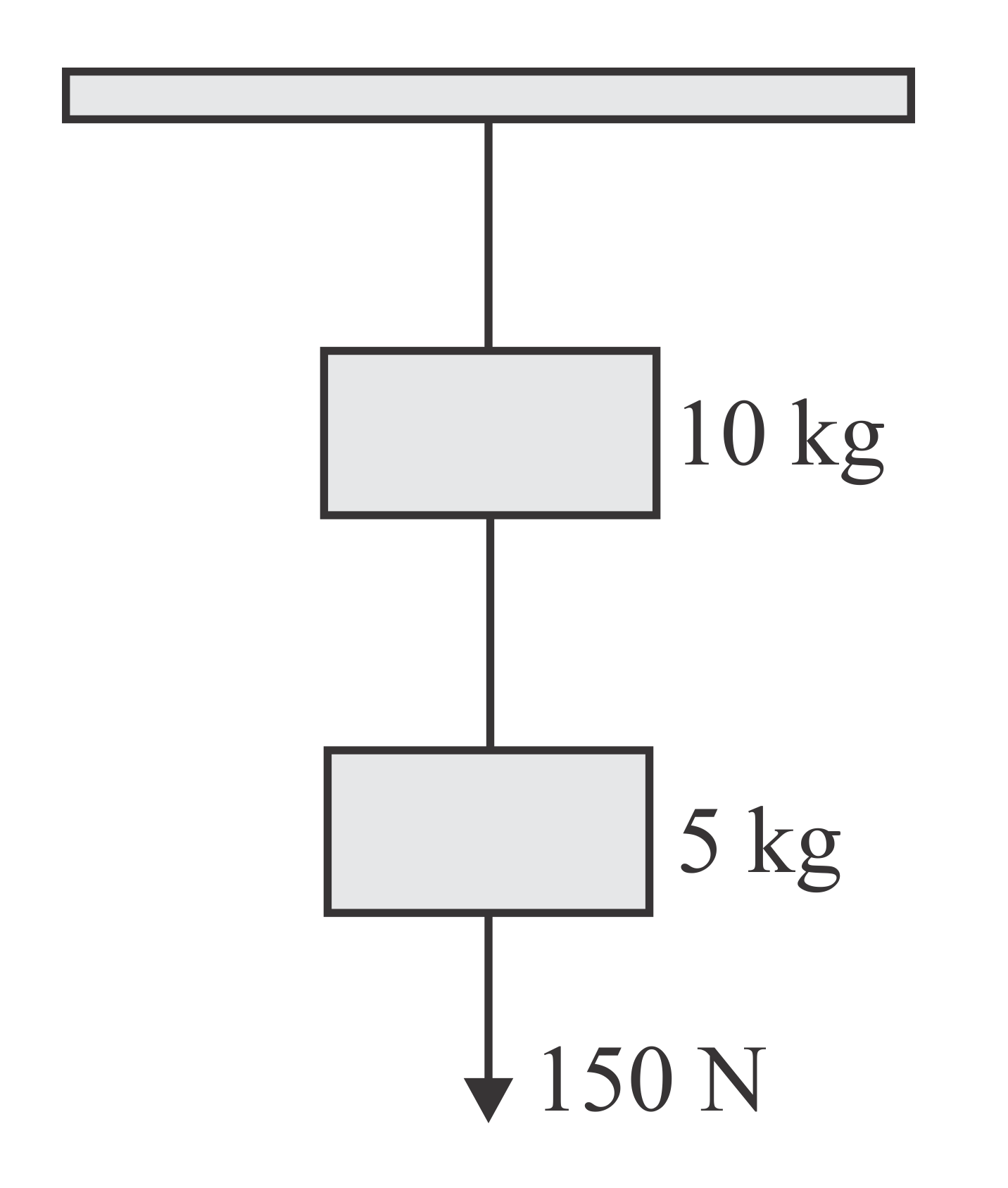 two-masses-of-10-kg-and-5-kg-are-suspended-from-a-rigid-support-as