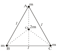 An equilateral triangle ABC of side l having three point masses m at ...